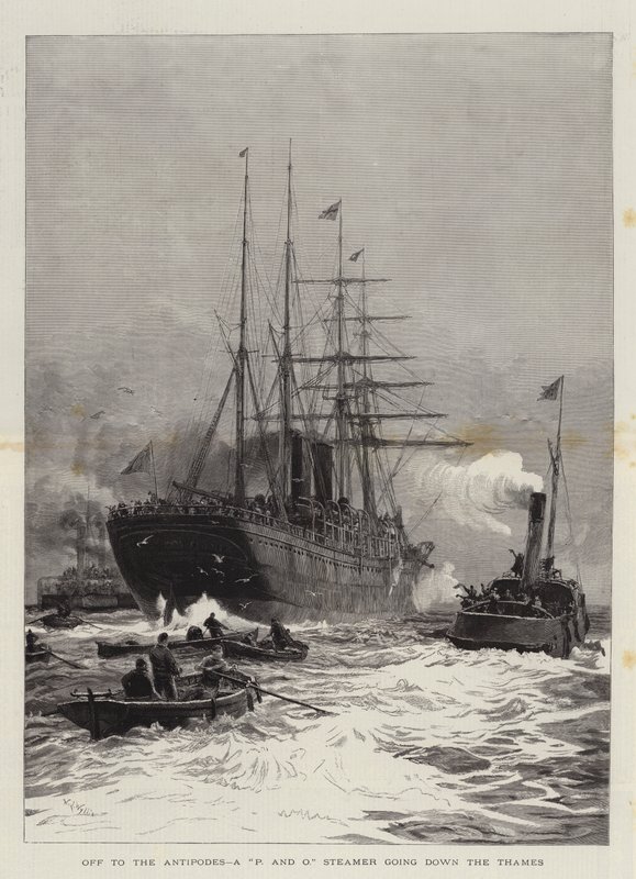 Rumbo a las Antípodas, un vapor de P y O bajando por el Támesis de William Lionel Wyllie