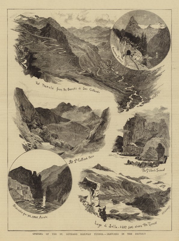 Apertura del Túnel Ferroviario de San Gotardo, Bocetos en el Distrito de William Lionel Wyllie