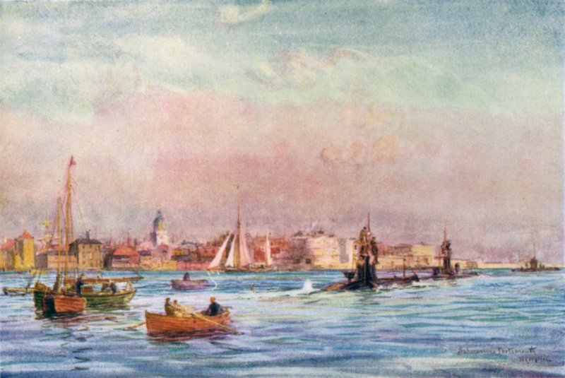 Submarinos saliendo del puerto de Portsmouth de William Lionel Wyllie