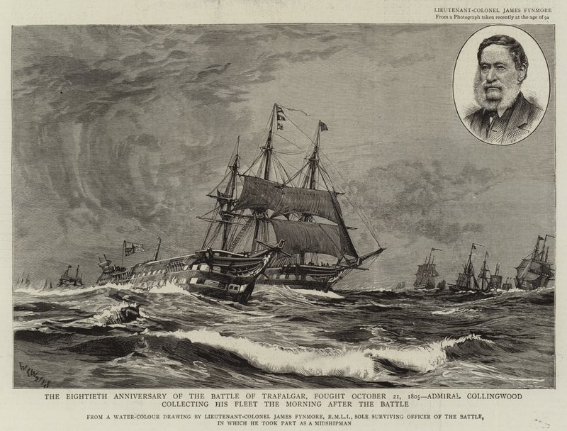 El Octogésimo Aniversario de la Batalla de Trafalgar, librada el 21 de octubre de 1805, el Almirante Collingwood reuniendo su Flota la Mañana después de la Batalla de William Lionel Wyllie