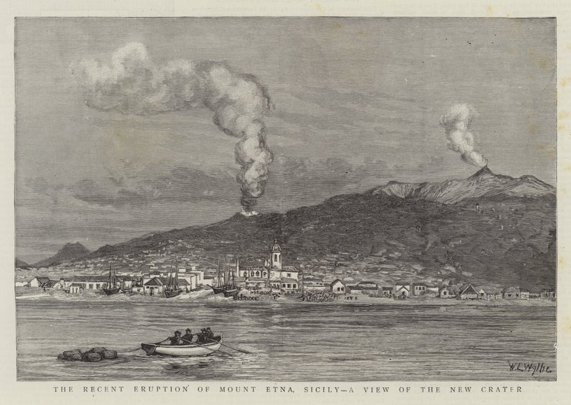La reciente erupción del Monte Etna, Sicilia, una vista del nuevo cráter de William Lionel Wyllie