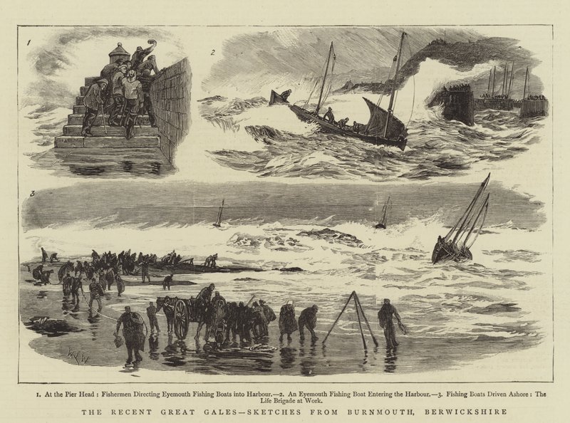 Los recientes grandes vendavales, bocetos de Burnmouth, Berwickshire de William Lionel Wyllie
