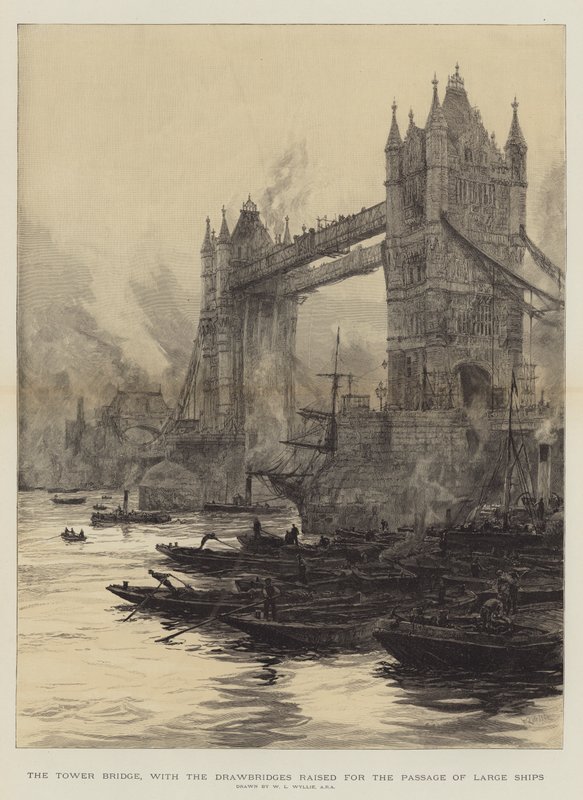 El Puente de la Torre, con los puentes levadizos levantados para el paso de grandes barcos de William Lionel Wyllie