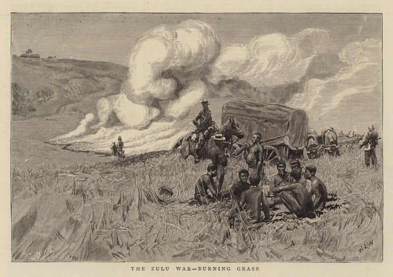 La guerra zulú, quemando hierba de William Lionel Wyllie