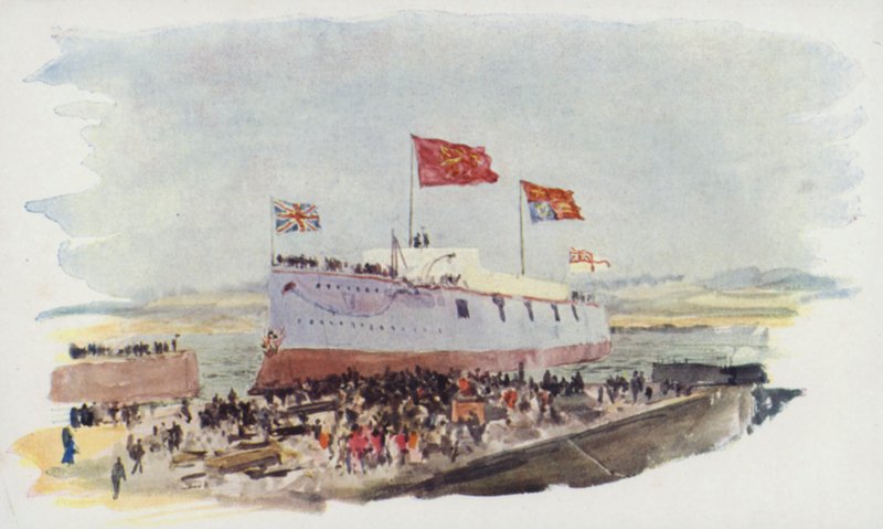 Botadura de un acorazado, astillero de Chatham de William Lionel Wyllie