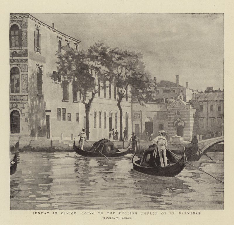 Domingo en Venecia, yendo a la Iglesia Inglesa de San Bernabé de William Logsdail