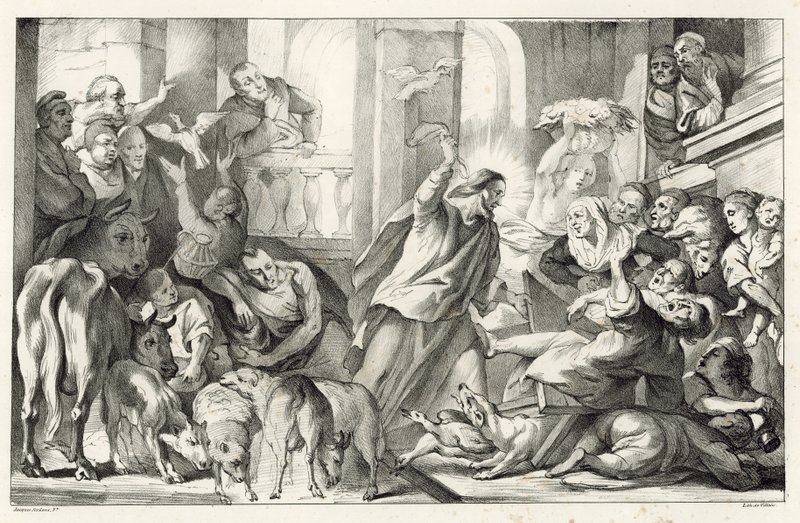 Jesús expulsando a los mercaderes del Templo de William Oliver