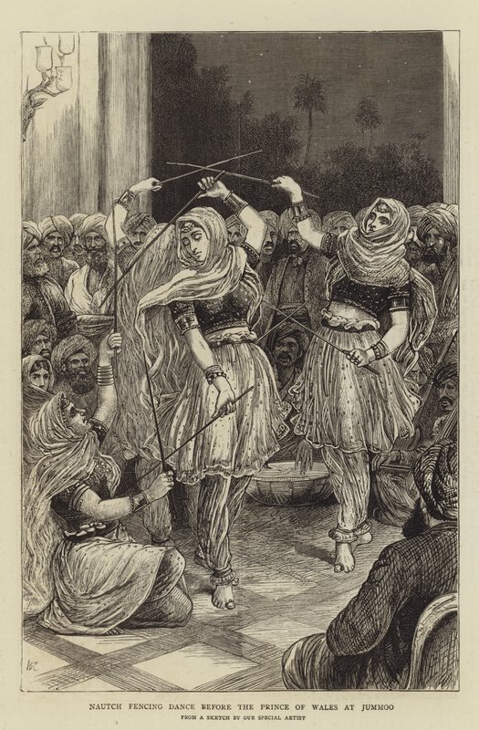 Danza de esgrima Nautch ante el príncipe de Gales en Jummoo de William Ralston