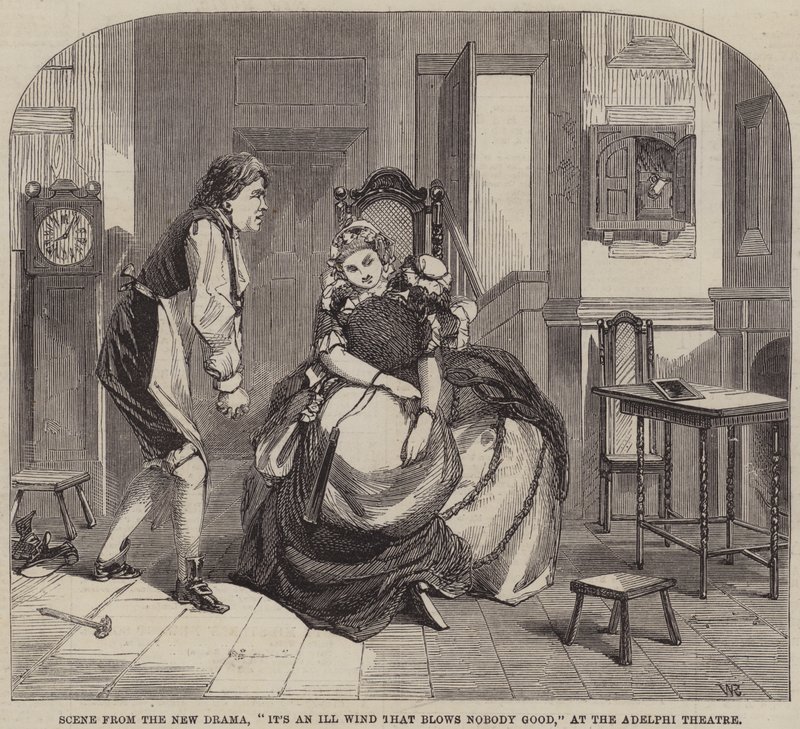 Escena del nuevo drama, Es un mal viento que no sopla bien para nadie, en el Teatro Adelphi de William Ralston
