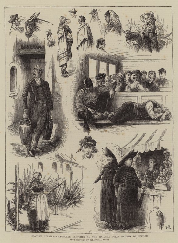 Asuntos españoles, bocetos de personajes en el ferrocarril de Madrid a Sevilla de William Ralston