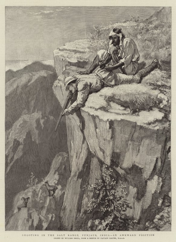 Caza en la Cordillera de la Sal, Punjab, India, una posición incómoda de William Small