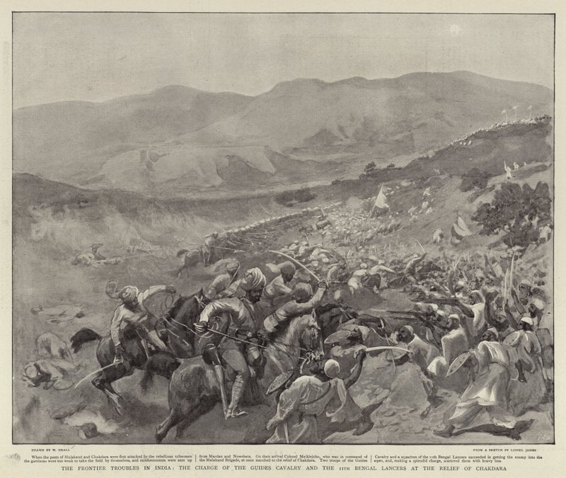 Los problemas fronterizos en India, la carga de la Caballería de los Guías y los 11º Lanceros de Bengala en el alivio de Chakdara, agosto de 1897 de William Small