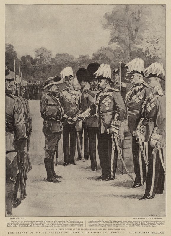 El Príncipe de Gales presentando medallas a las tropas coloniales en el Palacio de Buckingham de William Small