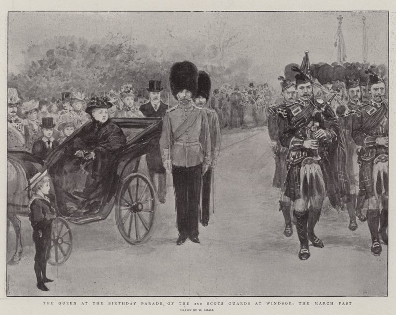 La Reina en el Desfile de Cumpleaños de los 2º Guardias Escoceses en Windsor, el Desfile de William Small