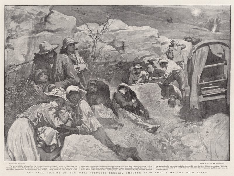 Las verdaderas víctimas de la guerra, refugiados buscando refugio de los proyectiles en el río Mooi de William Small