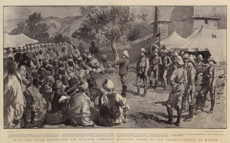 Con la expedición de Tirah, Sir William Lockhart dictando términos a los Orakzai-Afridis en Maidan de William Small