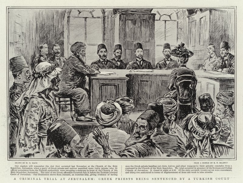 Un juicio criminal en Jerusalén, sacerdotes griegos siendo sentenciados por un tribunal turco de William T. Maud