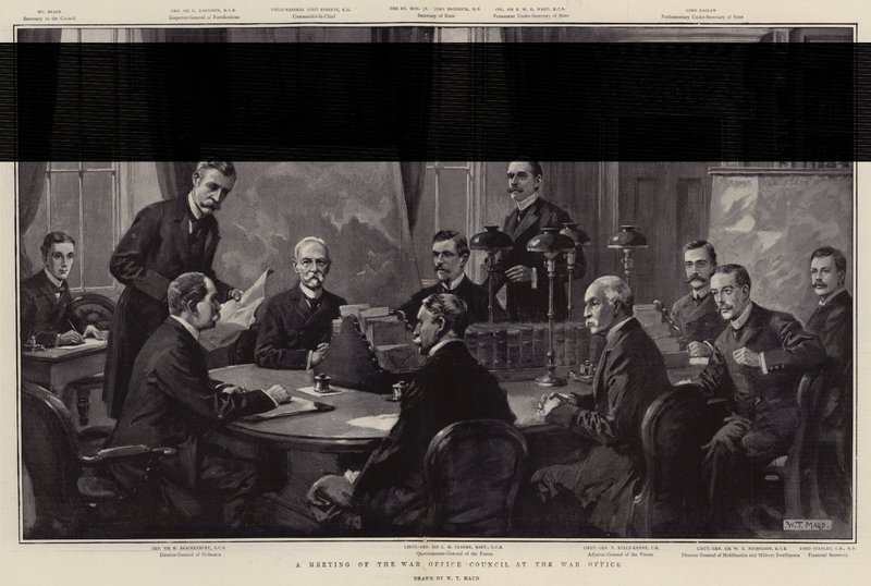 Una reunión del Consejo del Ministerio de Guerra en el Ministerio de Guerra de William T. Maud