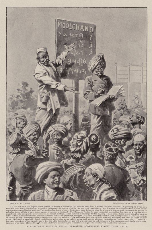 Escena de hipódromo en India, corredores bengalíes ejerciendo su oficio de William T. Maud