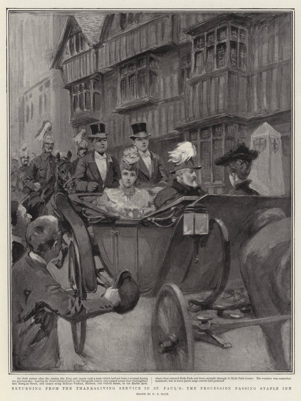 Regresando del servicio de acción de gracias en San Pablo, la procesión pasando por Staple Inn de William T. Maud