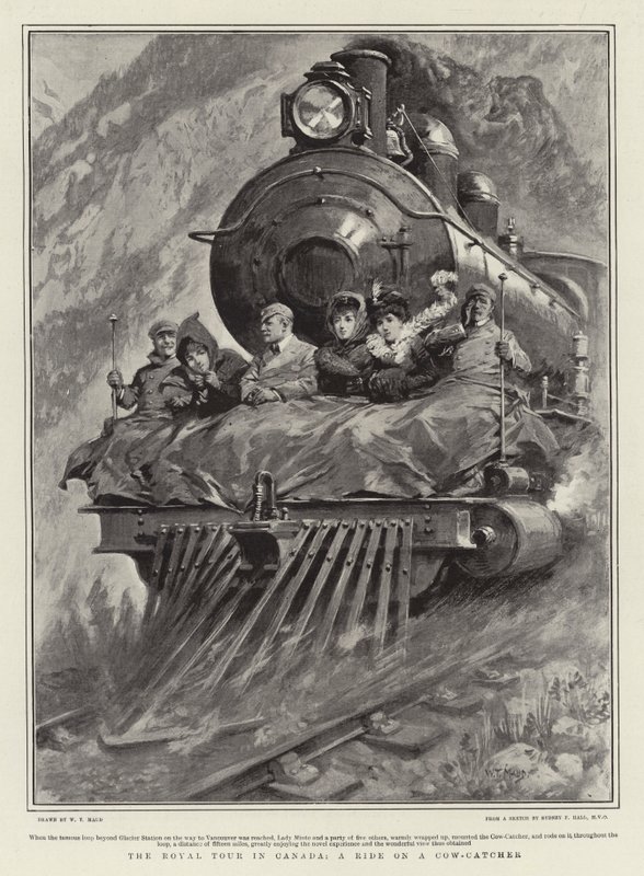El tour real en Canadá, un paseo en el parachoques de la locomotora de William T. Maud
