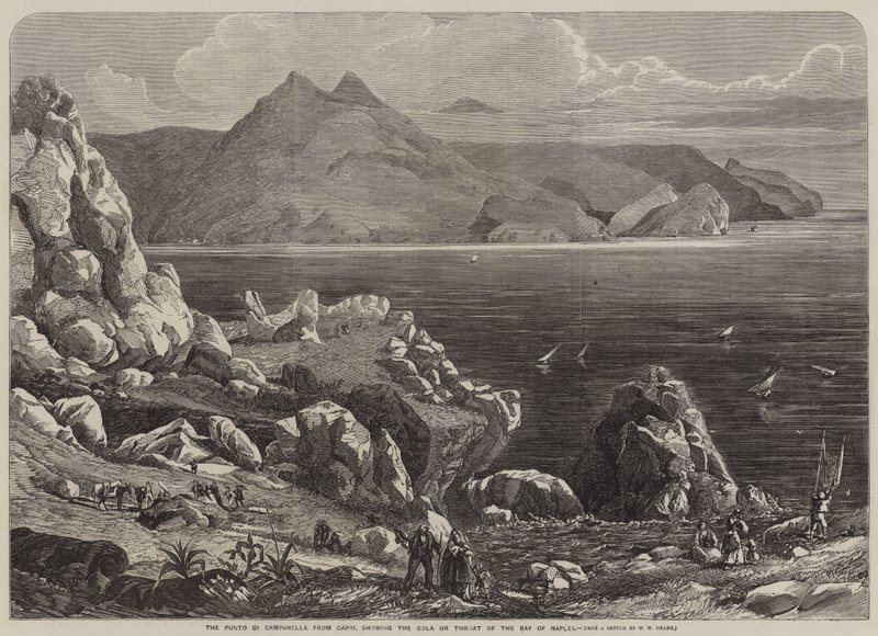 El Punto di Campanella, desde Capri, mostrando la Gola o Garganta de la Bahía de Nápoles de William Wood Deane