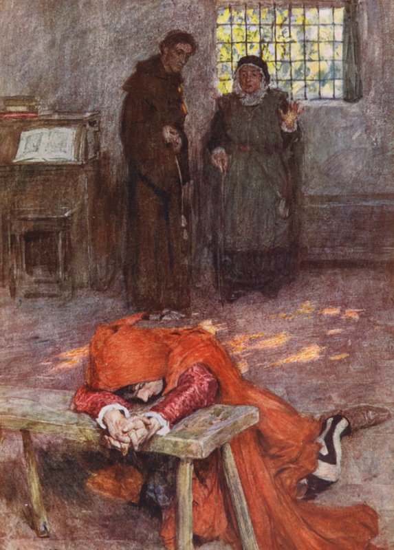 Romeo y Julieta de Shakespeare: Acto III, Escena III (litografía en color) de William (after) Hatherell