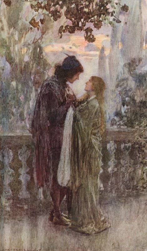 Romeo y Julieta de Shakespeare: Acto III, Escena V (litografía en color) de William (after) Hatherell