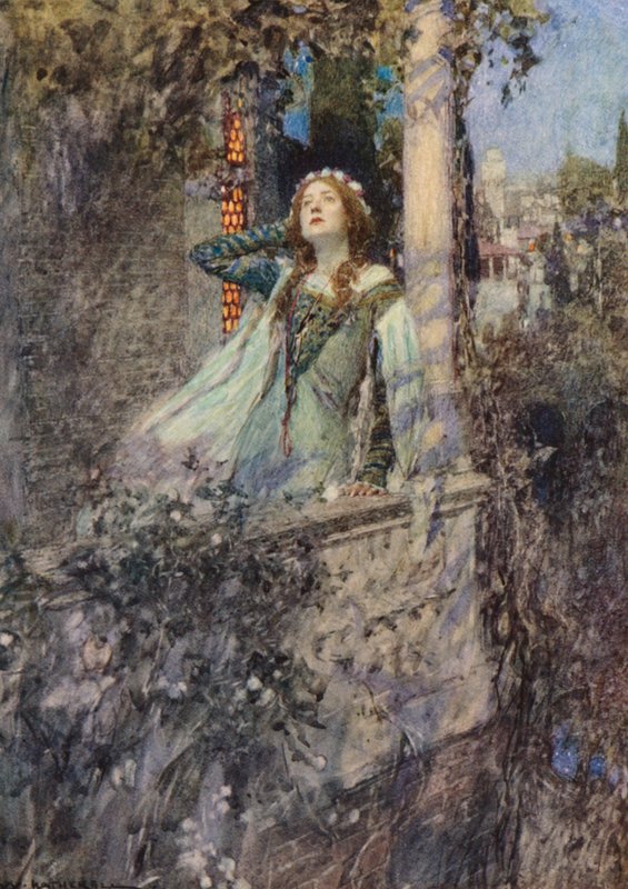 Romeo y Julieta de Shakespeare: Acto II, Escena II (litografía en color) de William (after) Hatherell