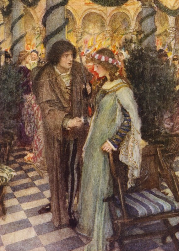 Romeo y Julieta de Shakespeare: Acto I, Escena V (litografía en color) de William (after) Hatherell