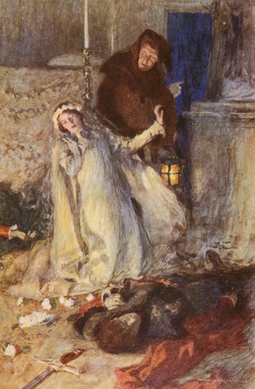 Romeo y Julieta de Shakespeare: Acto V, Escena III (litografía en color) de William (after) Hatherell