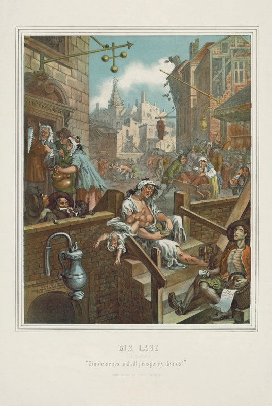 Cromolitografía de Gin Lane de William Hogarth (cromolitografía) de William (after) Hogarth