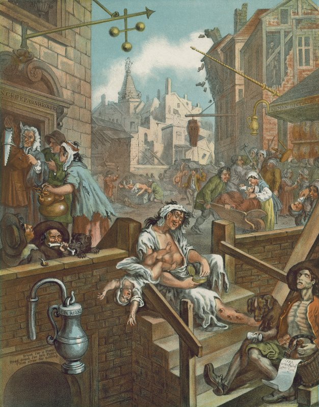 Cromolitografía de Gin Lane de William Hogarth (cromolitografía) de William (after) Hogarth