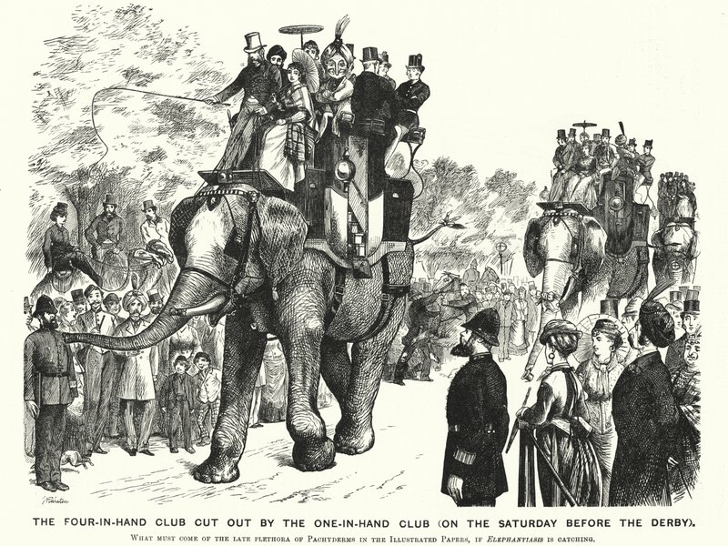 Caricatura de Punch: El club de cuatro en mano cortado por el club de uno en mano (el sábado antes del Derby) de William (after) Ralston