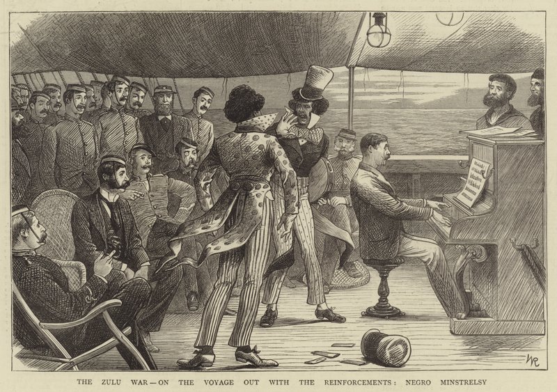 La guerra zulú, en el viaje con los refuerzos, minstrelsy negro de William (after) Ralston