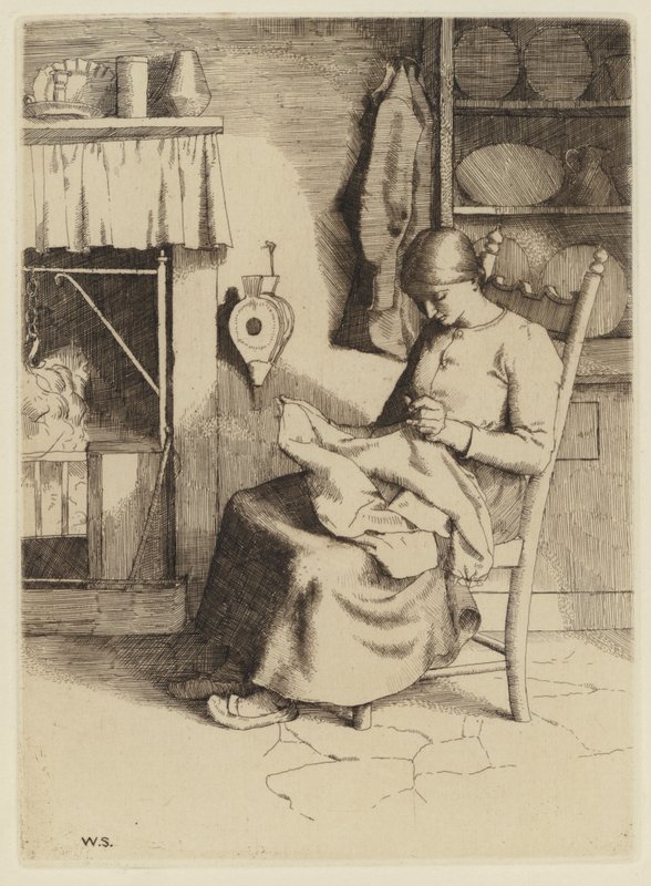 El progreso del peregrino de Bunyan: Mercy at her Work (grabado) de William (after) Strang