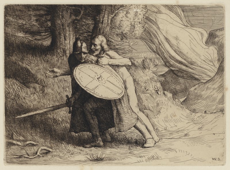 El progreso del peregrino de Bunyan: El Valle de la Sombra de la Muerte (grabado) de William (after) Strang