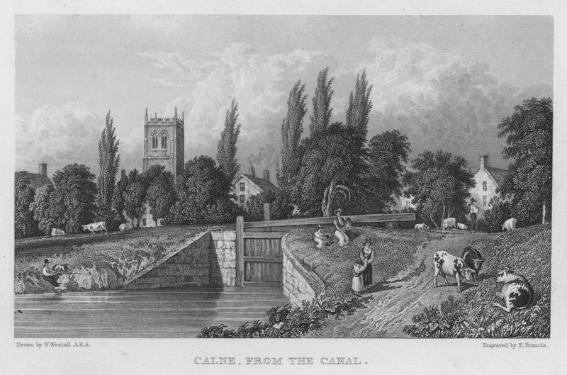Calne, desde el canal (grabado) de William (after) Westall