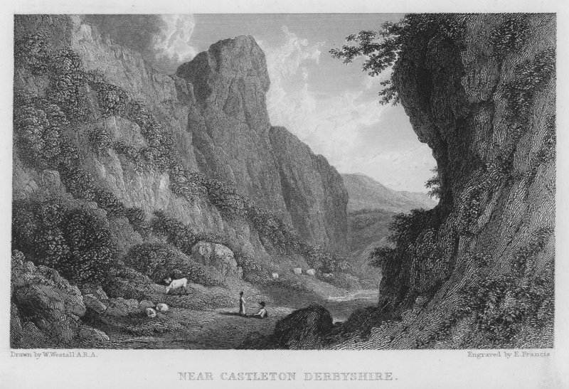 Cerca de Castleton, Derbyshire (grabado) de William (after) Westall