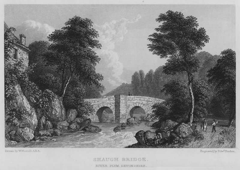 Puente de Shaugh, río Plym, Devonshire (grabado) de William (after) Westall