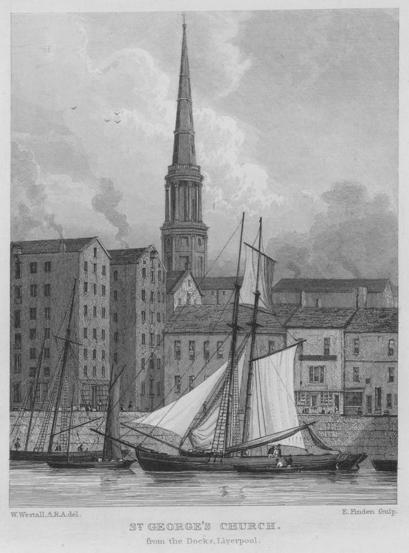 Iglesia de San Jorge, desde los muelles, Liverpool (grabado) de William (after) Westall