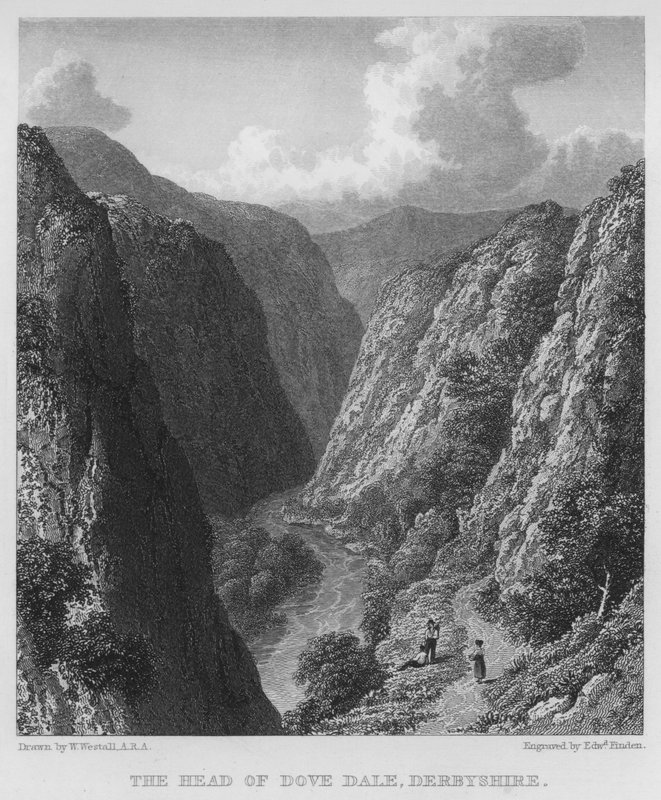 La cabeza de Dove Dale, Derbyshire (grabado) de William (after) Westall