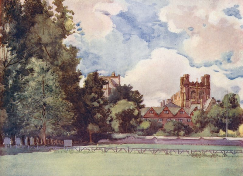 Christchurch Meadows, el centro turístico de moda cuando "Tom Brown" y "Verdant Green" eran estudiantes (litografía en color) de William Ainsworth Wildman