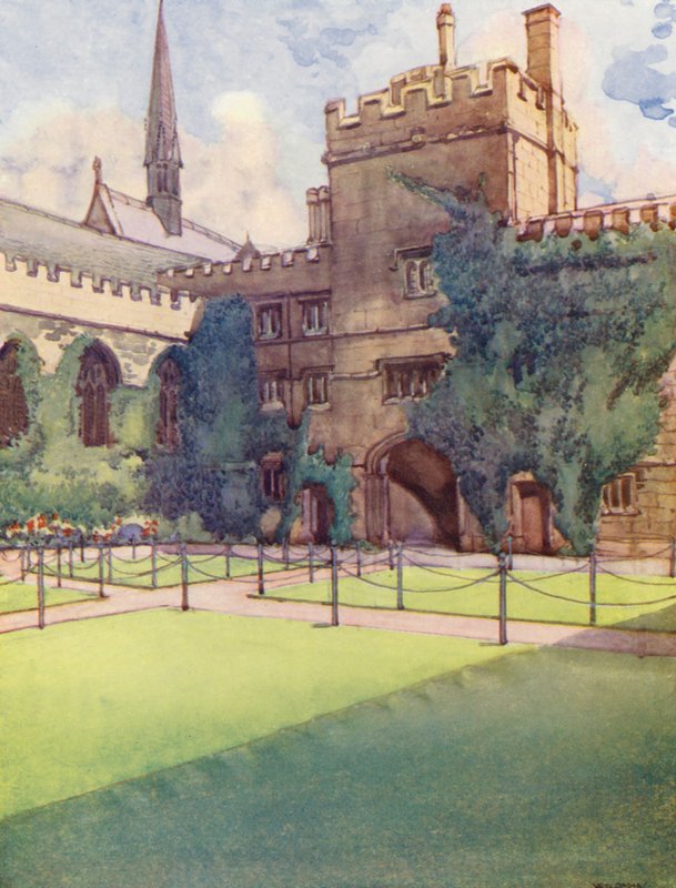 Cuadrángulo delantero del Jesus College (litografía en color) de William Ainsworth Wildman