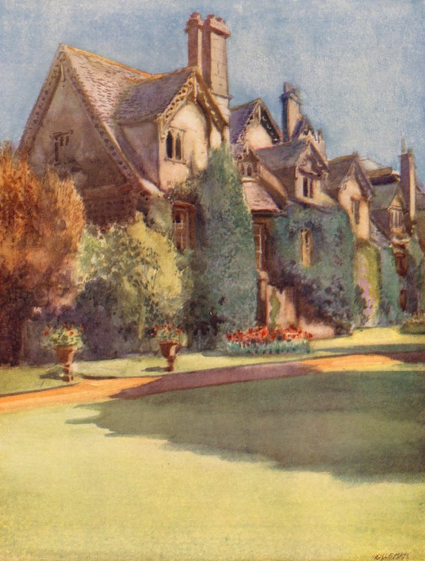 Las "mansiones" del Worcester College; una reliquia de la sala de los monjes benedictinos (litografía en color) de William Ainsworth Wildman