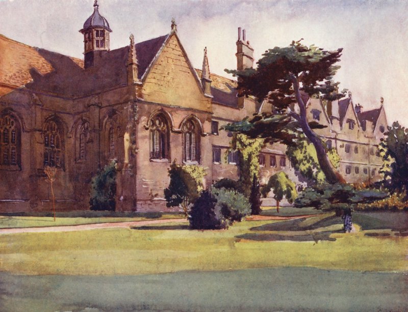 Fachada del jardín del Wadham College (litografía en color) de William Ainsworth Wildman