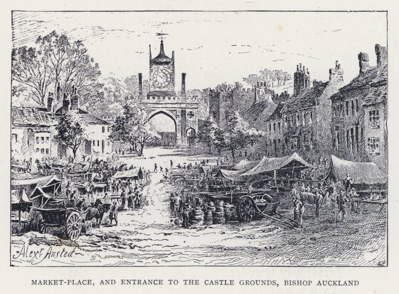 Plaza del Mercado y entrada a los terrenos del Castillo, Bishop Auckland de William Alexander Ansted