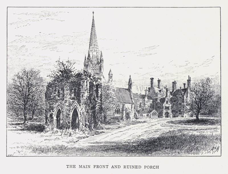 La fachada principal y el porche en ruinas de William Alexander Ansted
