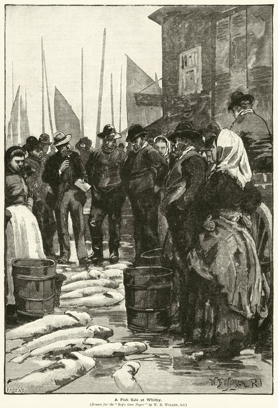 Venta de pescado en Whitby de William Barnes (after) Wollen