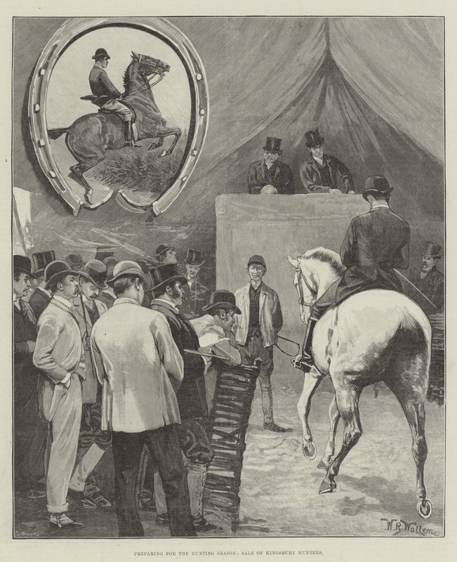 Preparativos para la temporada de caza, venta de cazadores de Kingsbury de William Barnes Wollen